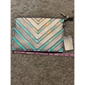 Le Miel Vegan Silver Chevron Clutch Bag With Strap